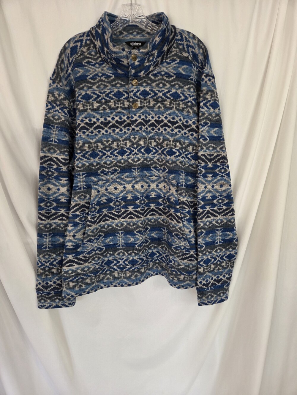 Sherpa Adventure Gear Blue Geometric Warm Knit Sweater/Jacket Size XXL